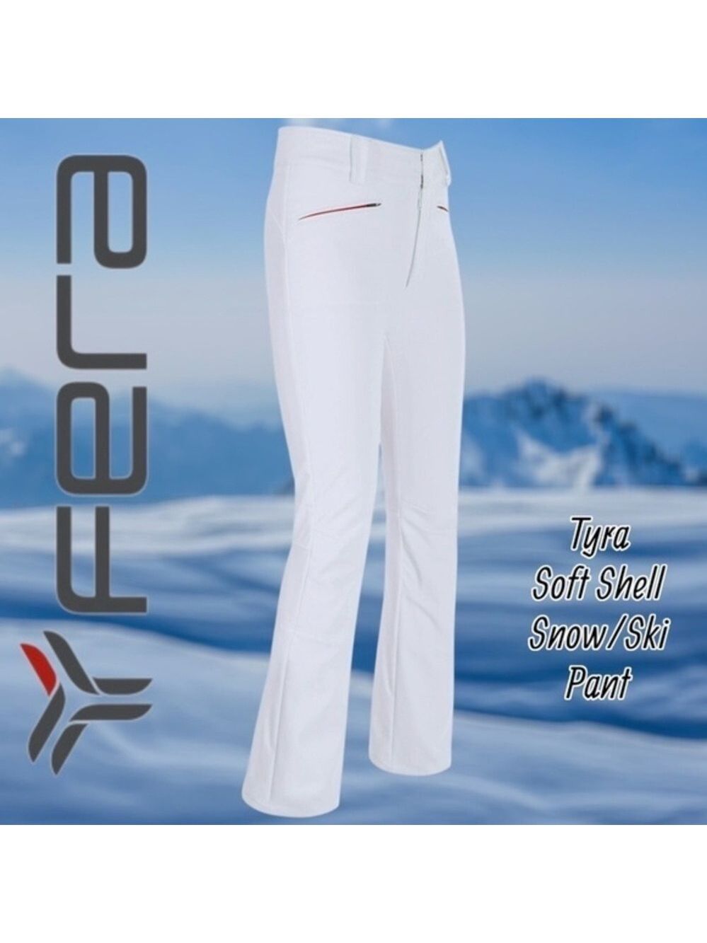FERA Tyra Soft Shell 4-Way Stretch Waterproof Snow/Ski Pants in White  NWT/14R